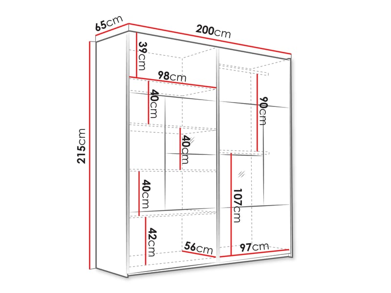 Binche Vaatekaappi peilillä 200x215 cm - Beige - Säilytys - Vaatesäilytys - Vaatekaappi