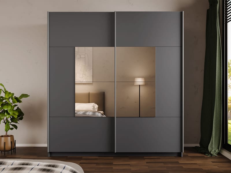 Binche Vaatekaappi peilillä 200x215 cm - Harmaa - Säilytys - Vaatesäilytys - Vaatekaappi