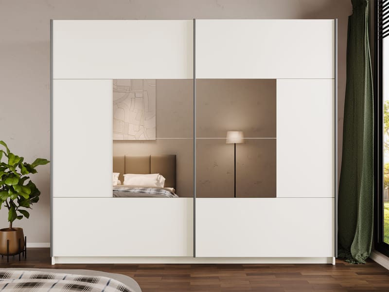 Binche Vaatekaappi peilillä 250x215 cm - Beige - Säilytys - Vaatesäilytys - Vaatekaappi