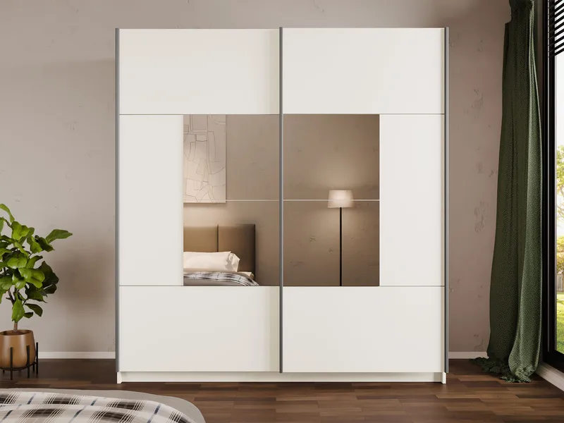 Binche Vaatekaappi peilillä 200x215 cm - Beige - Säilytys - Vaatesäilytys - Vaatekaappi