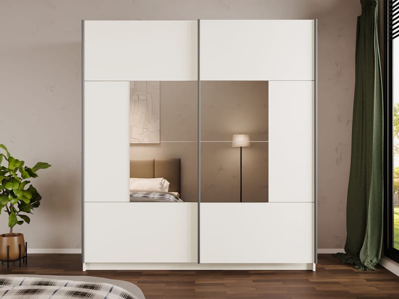 Binche Vaatekaappi peilillä 200x215 cm - Beige - Säilytys - Vaatesäilytys - Vaatekaappi