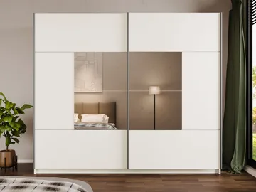 Binche Vaatekaappi peilillä 250x215 cm - Beige - Säilytys - Vaatesäilytys - Vaatekaappi
