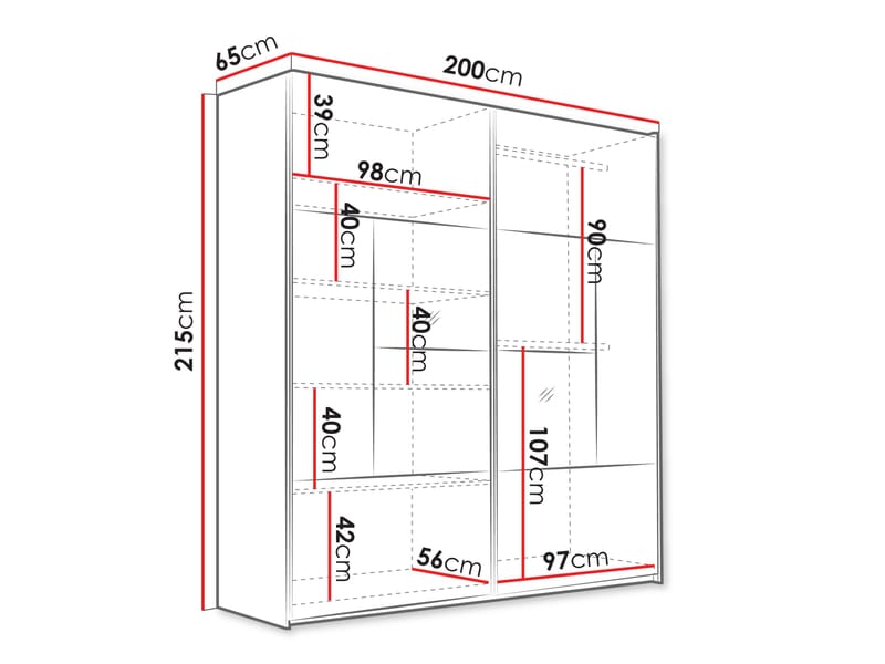 Binche Vaatekaappi peilillä 200x215 cm - Harmaa - Säilytys - Vaatesäilytys - Vaatekaappi