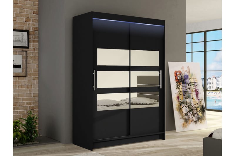 Biscayne-Vaatekaappi Peilillä 120x200 cm - Musta - Säilytys - Vaatesäilytys - Vaatekaappi