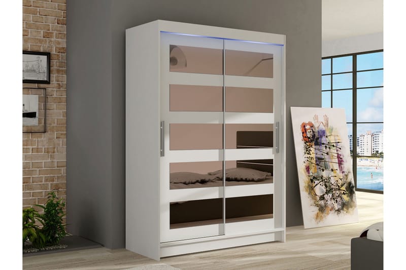 Biscayne-Vaatekaappi Peilillä 120x200 cm - Valkoinen - Säilytys - Vaatesäilytys - Vaatekaappi