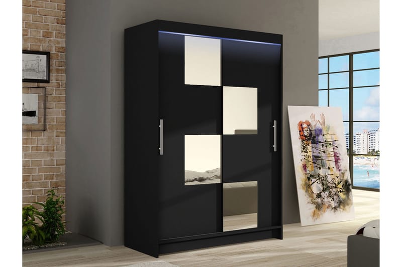 Biscayne-Vaatekaappi Peilillä 120x200 cm - Musta - Säilytys - Vaatesäilytys - Vaatekaappi