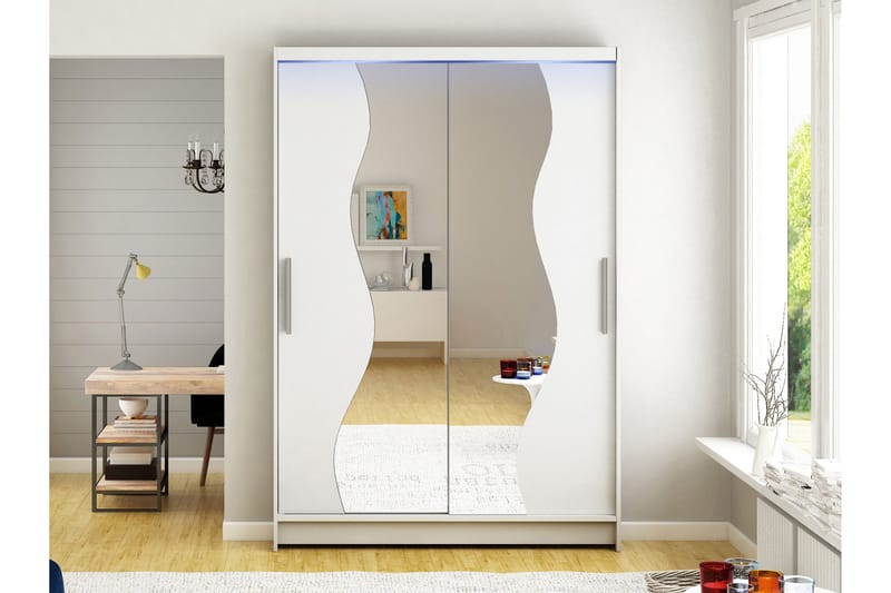 Biscayne-Vaatekaappi Peilillä 120x200 cm - Valkoinen - Säilytys - Vaatesäilytys - Vaatekaappi