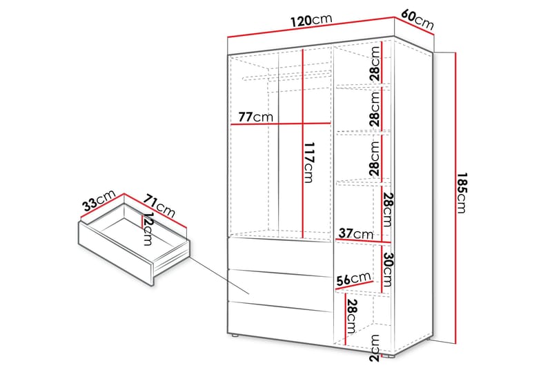 Buhan Vaatekaappi 120x185 cm - Beige / Ruskea - Säilytys - Vaatesäilytys - Vaatekaappi