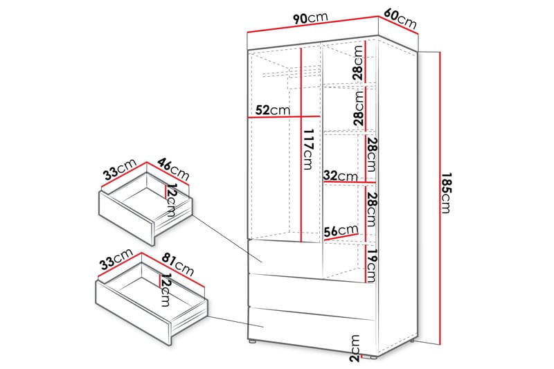 Buhan Vaatekaappi 90x185 cm - Beige / Ruskea - Säilytys - Vaatesäilytys - Vaatekaappi