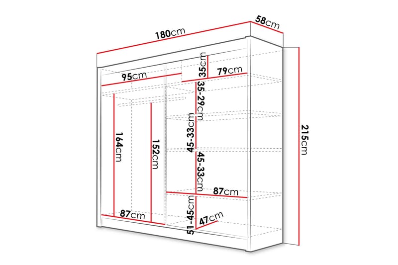 Canderbury Vaatekaappi 180x215 cm - Musta - Säilytys - Vaatesäilytys - Vaatekaappi