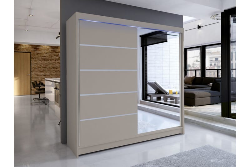 Canderbury Vaatekaappi Peilillä 180x215 cm - Beige - Säilytys - Vaatesäilytys - Vaatekaappi