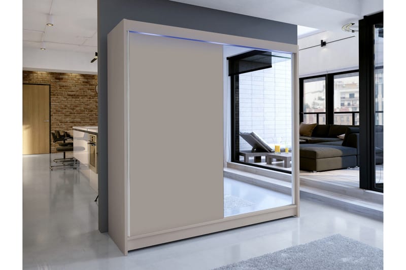 Canderbury Vaatekaappi Peilillä 180x215 cm - Beige - Säilytys - Vaatesäilytys - Vaatekaappi