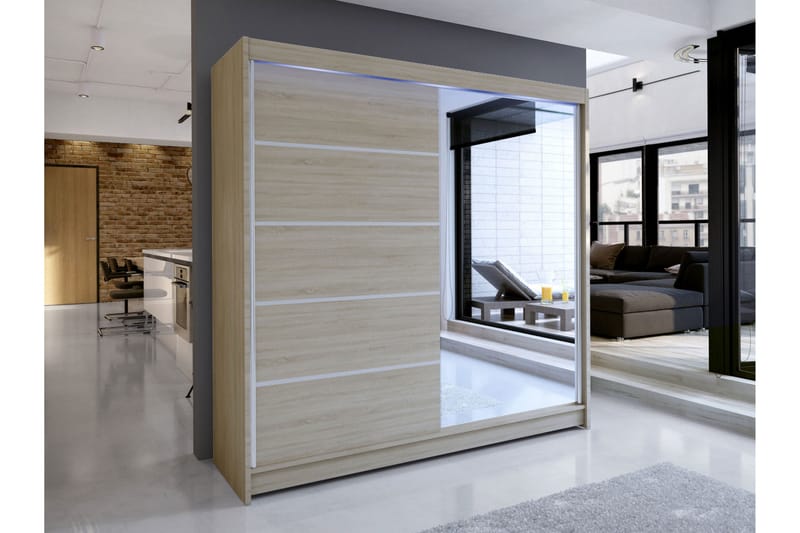 Canderbury Vaatekaappi Peilillä 180x215 cm - Ruskea - Säilytys - Vaatesäilytys - Vaatekaappi