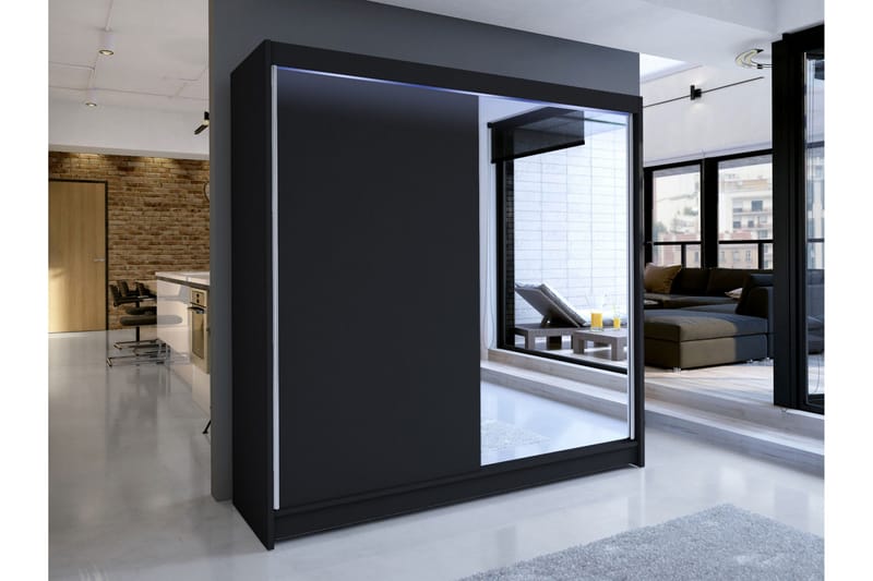 Canderbury Vaatekaappi Peilillä 180x215 cm - Musta - Säilytys - Vaatesäilytys - Vaatekaappi