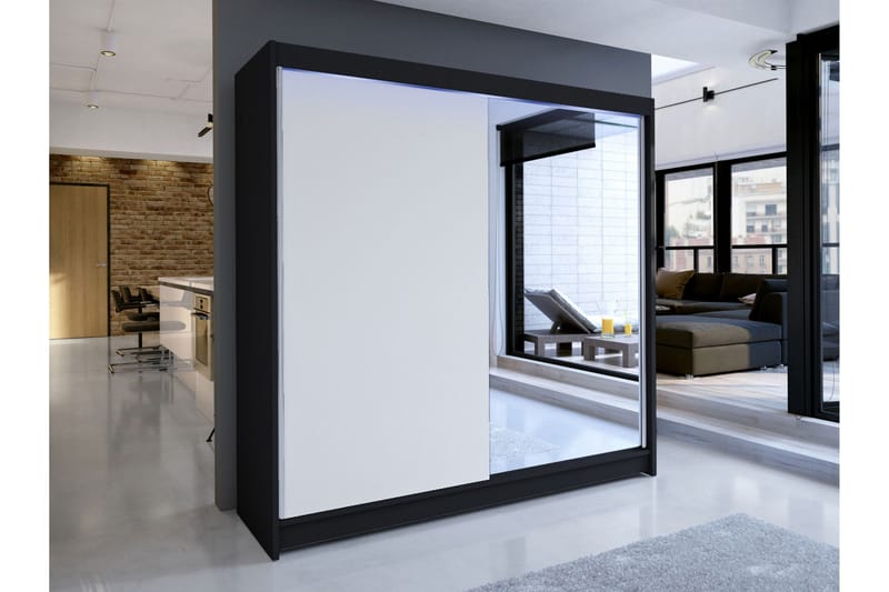 Canderbury Vaatekaappi Peilillä 180x215 cm - Mustavalkoinen - Säilytys - Vaatesäilytys - Vaatekaappi