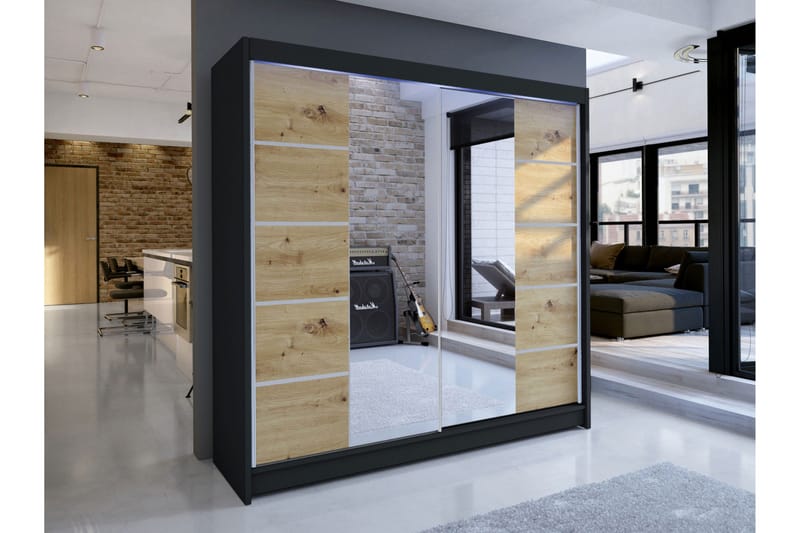 Canderbury Vaatekaappi Peilillä 180x215 cm - Musta/Ruskea - Säilytys - Vaatesäilytys - Vaatekaappi