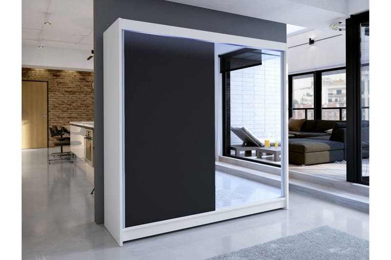 Canderbury Vaatekaappi Peilillä 180x215 cm - Sininen - Säilytys - Vaatesäilytys - Vaatekaappi