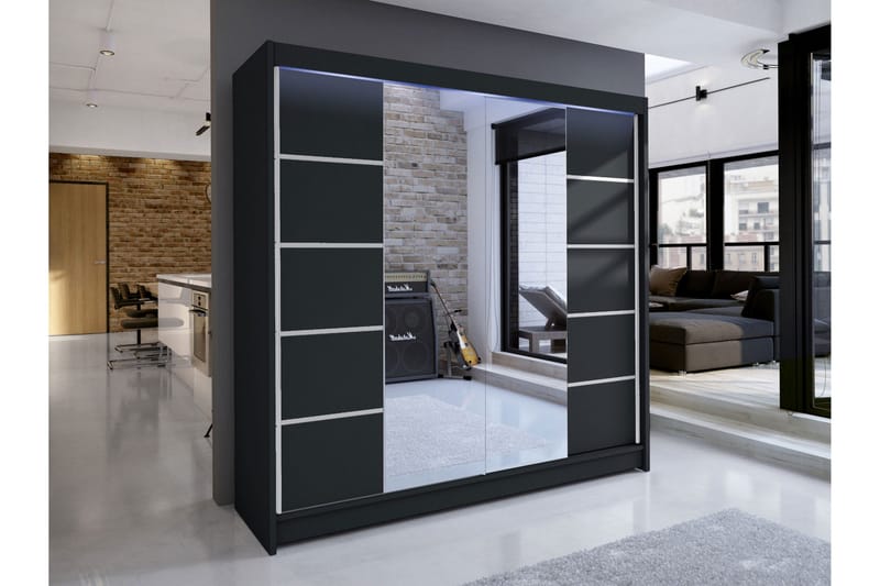 Canderbury Vaatekaappi Peilillä 180x215 cm - Harmaa - Säilytys - Vaatesäilytys - Vaatekaappi