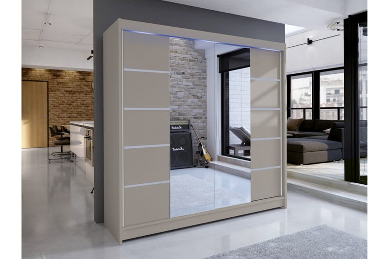 Canderbury Vaatekaappi Peilillä 180x215 cm - Beige - Säilytys - Vaatesäilytys - Vaatekaappi