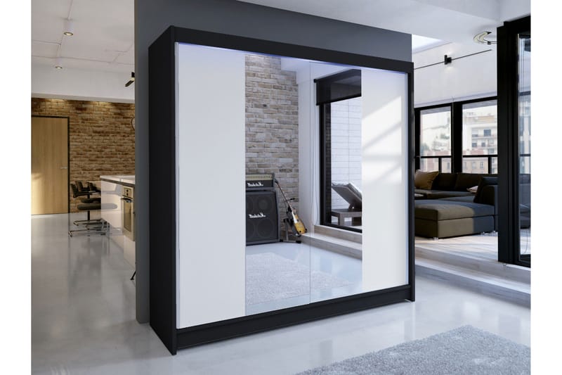 Canderbury Vaatekaappi Peilillä 180x215 cm - Mustavalkoinen - Säilytys - Vaatesäilytys - Vaatekaappi