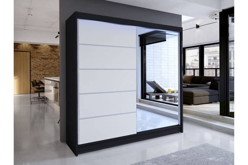 Canderbury Vaatekaappi Peilillä 180x215 cm - Musta - Säilytys - Vaatesäilytys - Vaatekaappi