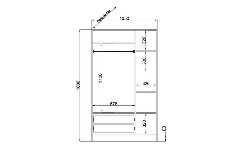Carvo Vaatekaappi 105x180 cm - Matta Valkoinen - Säilytys - Vaatesäilytys - Vaatekaappi