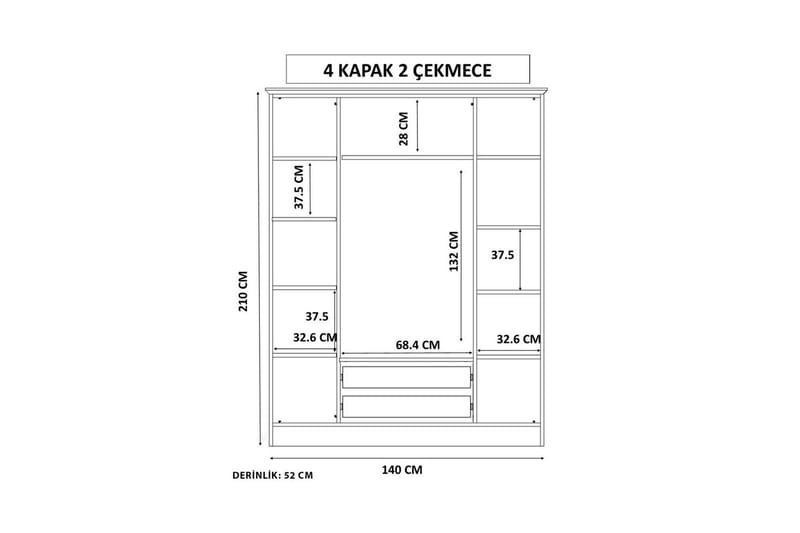Ceyras Vaatekaappi 140x210 cm - Matta Valkoinen - Säilytys - Vaatesäilytys - Vaatekaappi