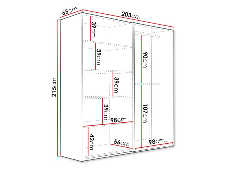 Ceyris Vaatekaappi Peilillä 203 cm - Säilytys - Vaatesäilytys - Vaatekaappi