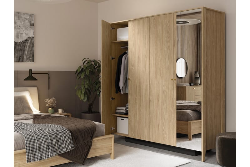 Cocorna-Vaatekaappi Peilillä 201x216 cm - Beige - Säilytys - Vaatesäilytys - Vaatekaappi