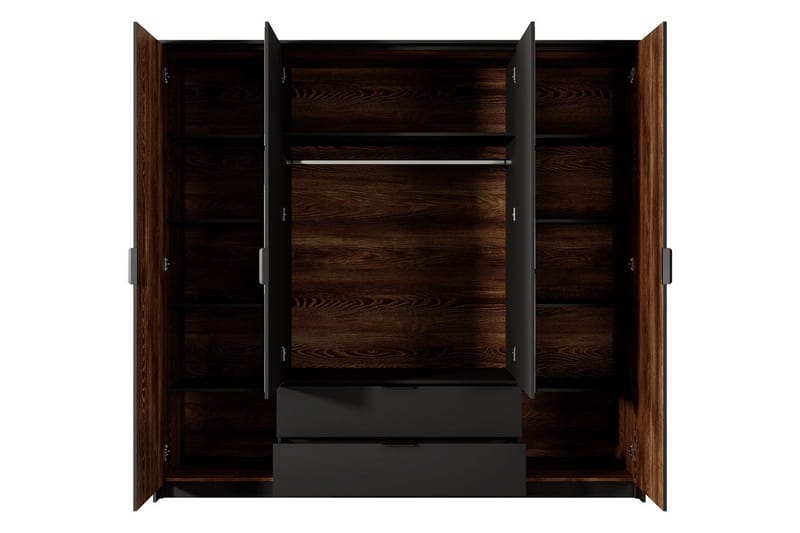 Coralina Vaatekaappi Peilillä 224x210 cm - Ruskea/Musta - Säilytys - Vaatesäilytys - Vaatekaappi