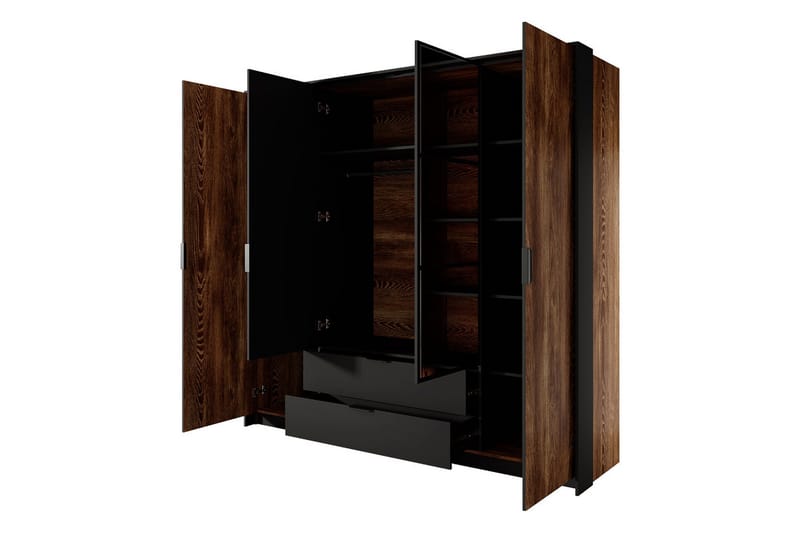 Coralina Vaatekaappi Peilillä 224x210 cm - Ruskea/Musta - Säilytys - Vaatesäilytys - Vaatekaappi