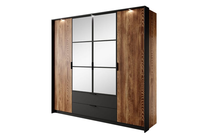 Coralina Vaatekaappi Peilillä 224x210 cm, Ruskea/Musta