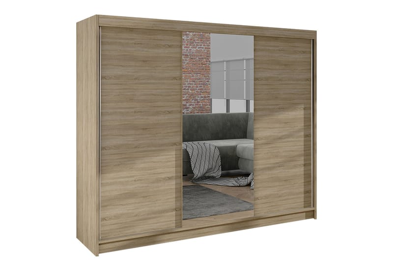 Cyria Kaappi Peilillä 200x215 cm - Beige - Säilytys - Vaatesäilytys - Vaatekaappi