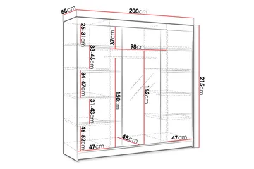 Cyria Vaatekaappi tilavalla Säilytyksellä ja Liukuovilla sekä Peilillä 200x215 cm - Ruskea/Valkoinen - Säilytys - Vaatesäilytys - Vaatekaappi