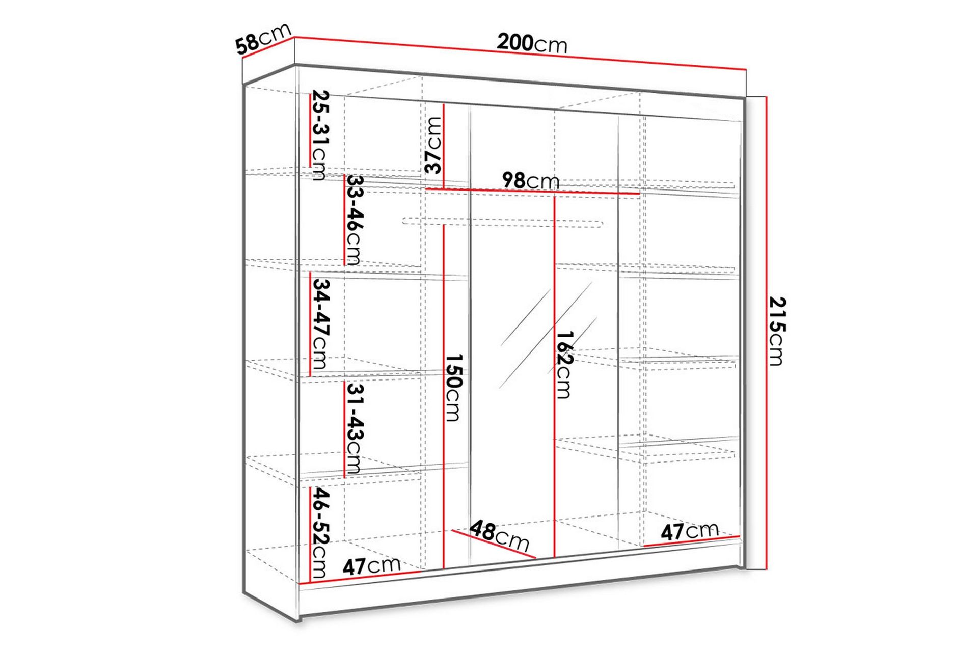 Cyria Vaatekaappi tilavalla Säilytyksellä ja Liukuovilla sekä Peilillä 200x215 cm - Ruskea/Valkoinen - Säilytys - Vaatesäilytys - Vaatekaappi