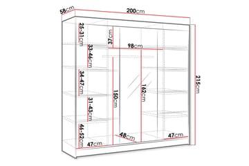 Cyria Vaatekaappi tilavalla Säilytyksellä ja Liukuovilla sekä Peilillä 200x215 cm - Ruskea/Valkoinen - Säilytys - Vaatesäilytys - Vaatekaappi