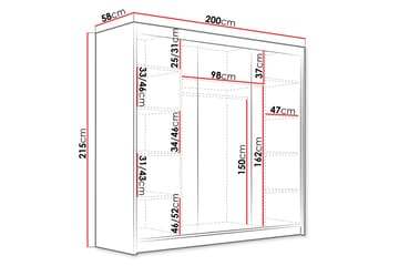 Dianna Vaatekaappi 200x215 cm Musta/Valkoinen - Musta/Valkoinen - Säilytys - Vaatesäilytys - Vaatekaappi