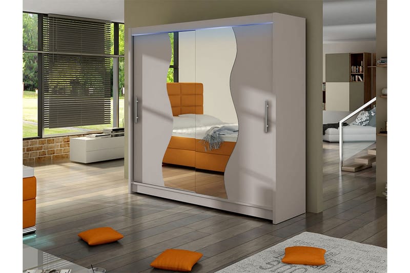 Dravon Vaatekaappi Peilillä 180x215 cm - Beige - Säilytys - Vaatesäilytys - Vaatekaappi