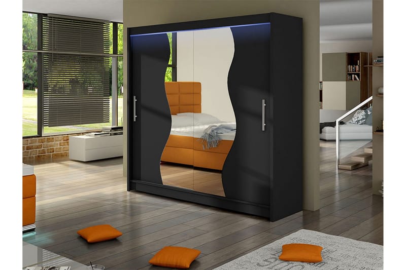 Dravon Vaatekaappi Peilillä 180x215 cm - Musta - Säilytys - Vaatesäilytys - Vaatekaappi