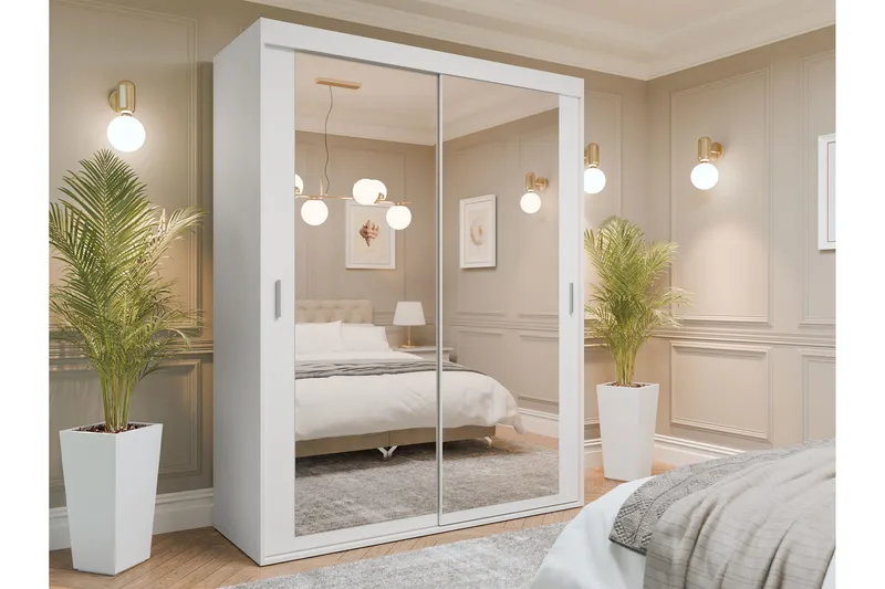 Duets Vaatekaappi Peilillä 160x205 cm, Valkoinen