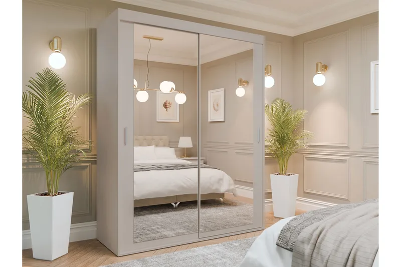 Duets Vaatekaappi peilillä 160x205 cm - Beige - Säilytys - Vaatesäilytys - Vaatekaappi