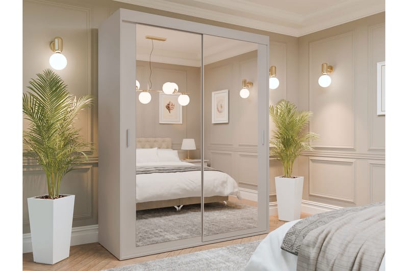 Duets Vaatekaappi peilillä 160x205 cm - Beige - Säilytys - Vaatesäilytys - Vaatekaappi