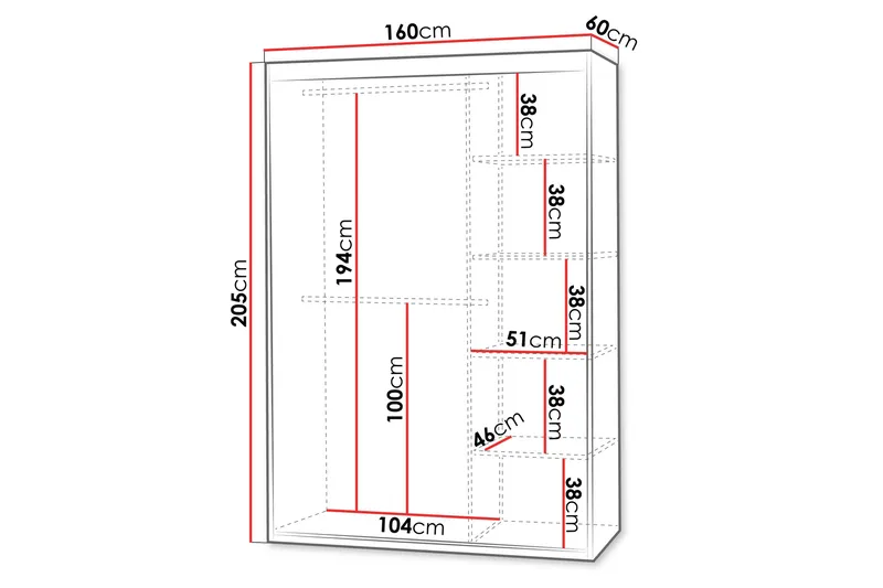 Duets Vaatekaappi peilillä 160x205 cm - Beige - Säilytys - Vaatesäilytys - Vaatekaappi