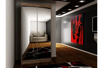 Dunkra Vaatekaappi Peilillä 100x200 cm - Ruskea - Säilytys - Vaatesäilytys - Vaatekaappi