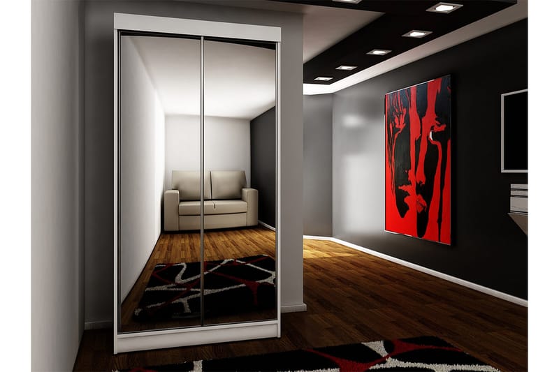 Dunkra Vaatekaappi Peilillä 100x200 cm - Valkoinen - Säilytys - Vaatesäilytys - Vaatekaappi