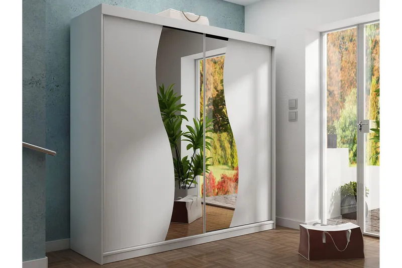 Dunkra Vaatekaappi Peilillä 200x200 cm - Valkoinen - Säilytys - Vaatesäilytys - Vaatekaappi
