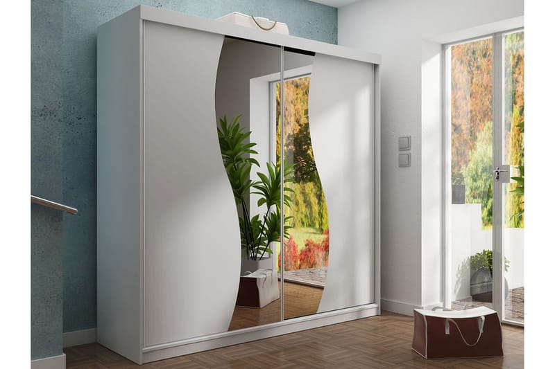 Dunkra Vaatekaappi Peilillä 200x200 cm - Valkoinen - Säilytys - Vaatesäilytys - Vaatekaappi