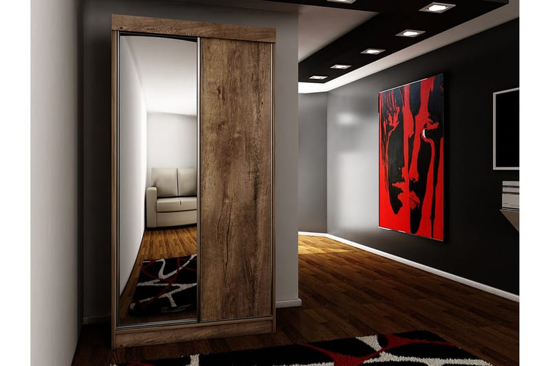 Dunkra Vaatekaappi Peilillä 100x200 cm - Beige - Säilytys - Vaatesäilytys - Vaatekaappi