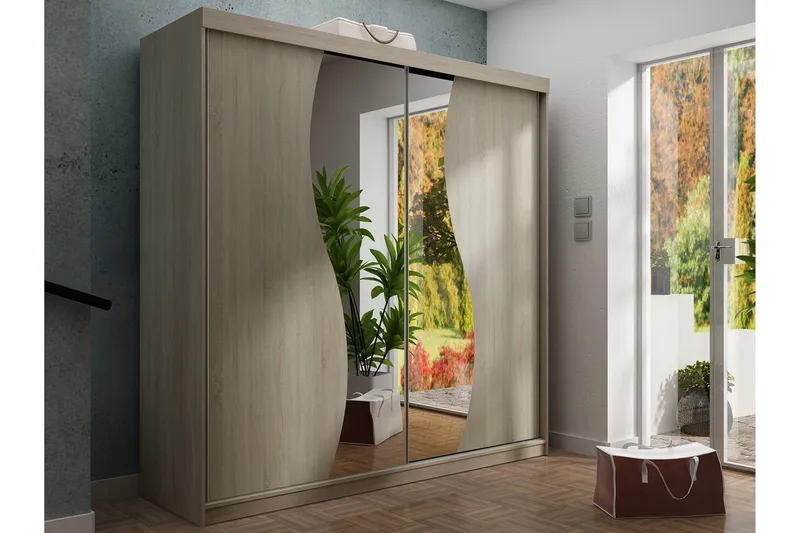 Dunkra Vaatekaappi Peilillä 200x200 cm - Ruskea - Säilytys - Vaatesäilytys - Vaatekaappi