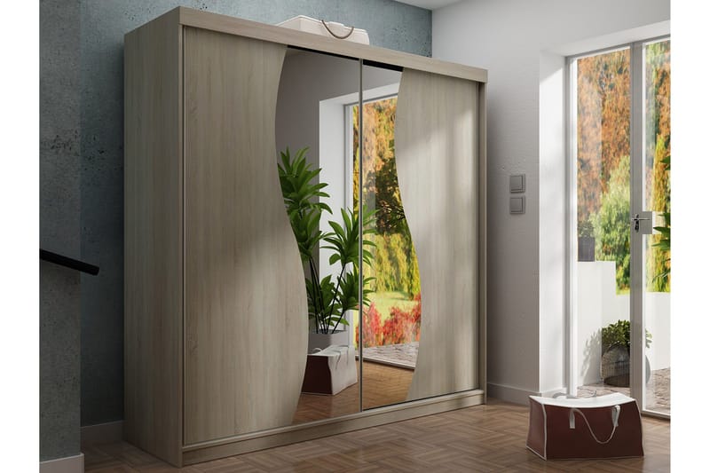 Dunkra Vaatekaappi Peilillä 200x200 cm - Ruskea - Säilytys - Vaatesäilytys - Vaatekaappi